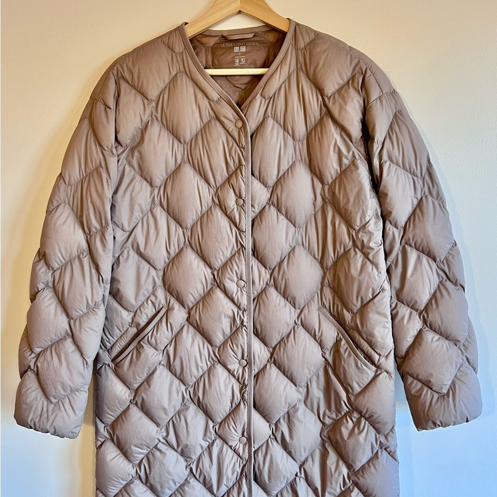 Uniqlo Ultra Light Down Taupe Quilted Coat